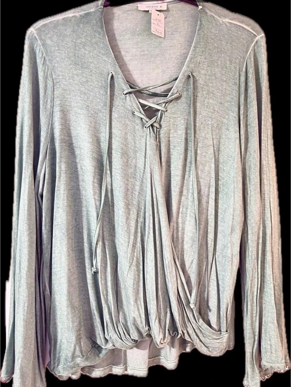 Umgee Style #105 Lace-Up Long Sleeve Tunic in Green XL NWT